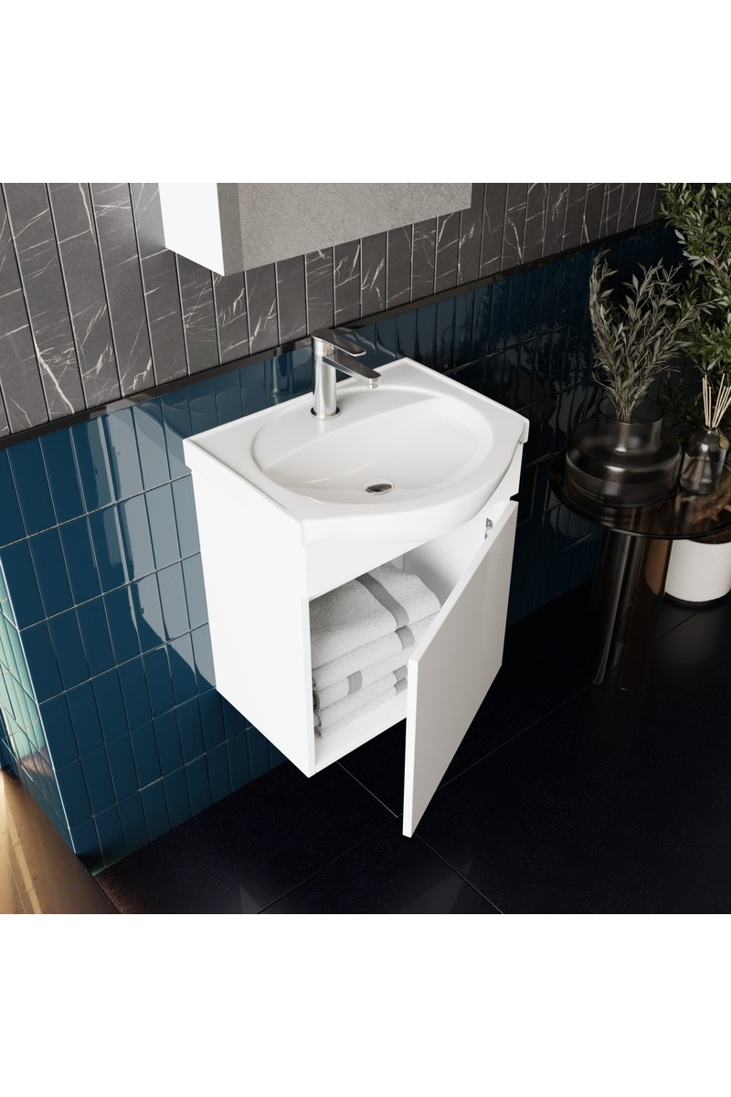Karen Karen Banyo Fulya 50 cm Mdf Lavabolu Aynalı Banyo Dolabı Seti Seramik Lavabo Dahil Beyaz Mdf — 2. ürün görseli