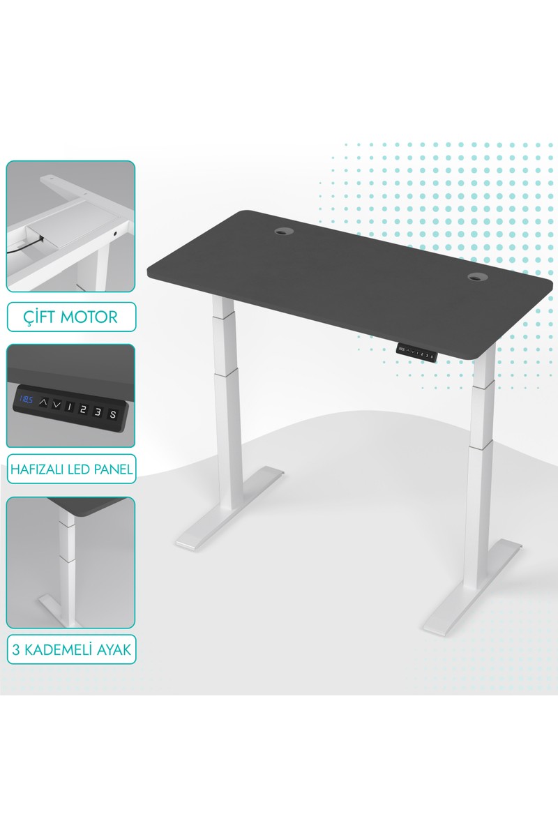 Karr Office Karr Office O-Flex Duo Çift Motorlu Elektrikli Yükseklik Ayarlı Masa - 120x60 - Antrasit - — 6. ürün görseli