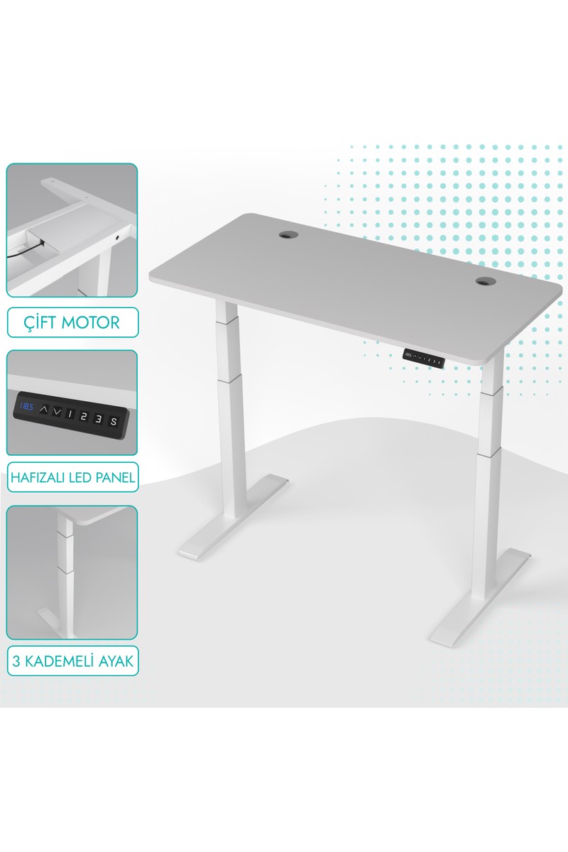 Karr Office Karr Office O-Flex Duo Çift Motorlu Elektrikli Yükseklik Ayarlı Masa - 120x60 - Beyaz - — 6. ürün görseli