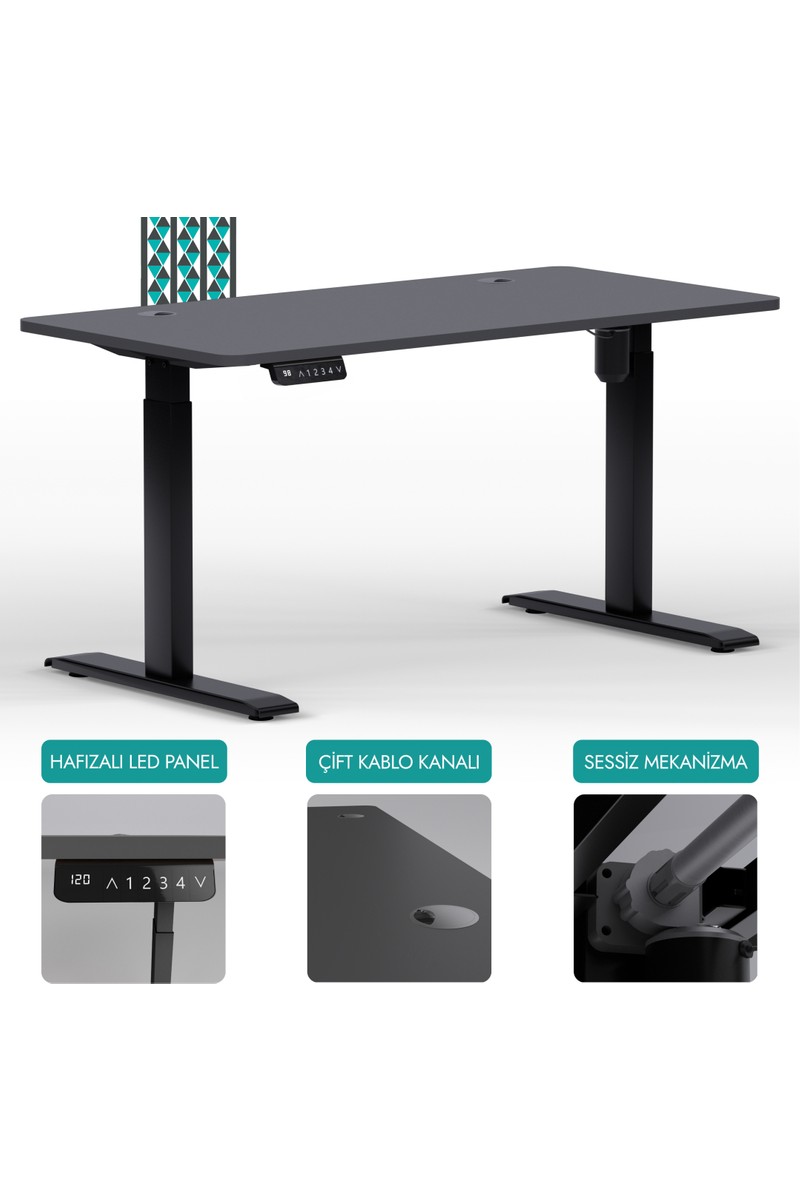 Karr Office Karr Office O-Flex Tek Motorlu Elektrikli Yükseklik Ayarlı Masa - 120x60 - Antrasit - — 6. ürün görseli