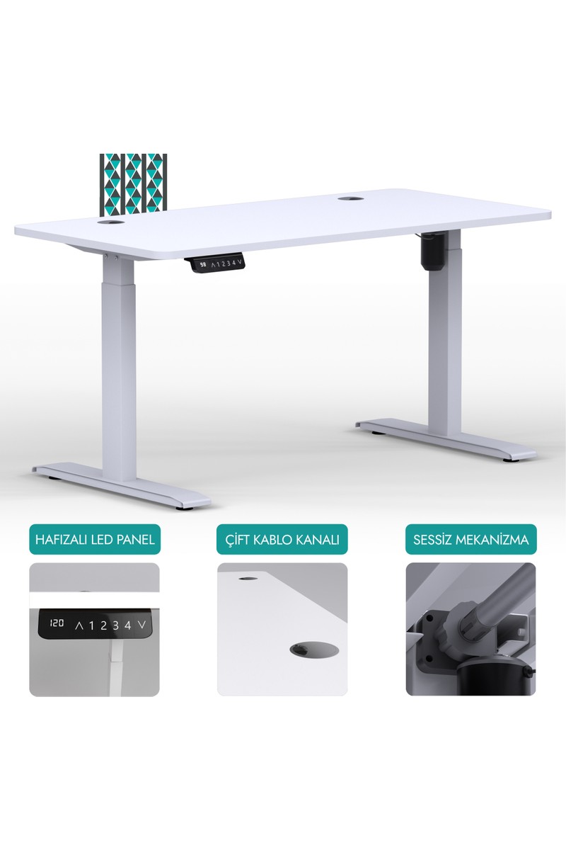 Karr Office Karr Office O-Flex Tek Motorlu Elektrikli Yükseklik Ayarlı Masa - 120x60 - Beyaz - — 6. ürün görseli