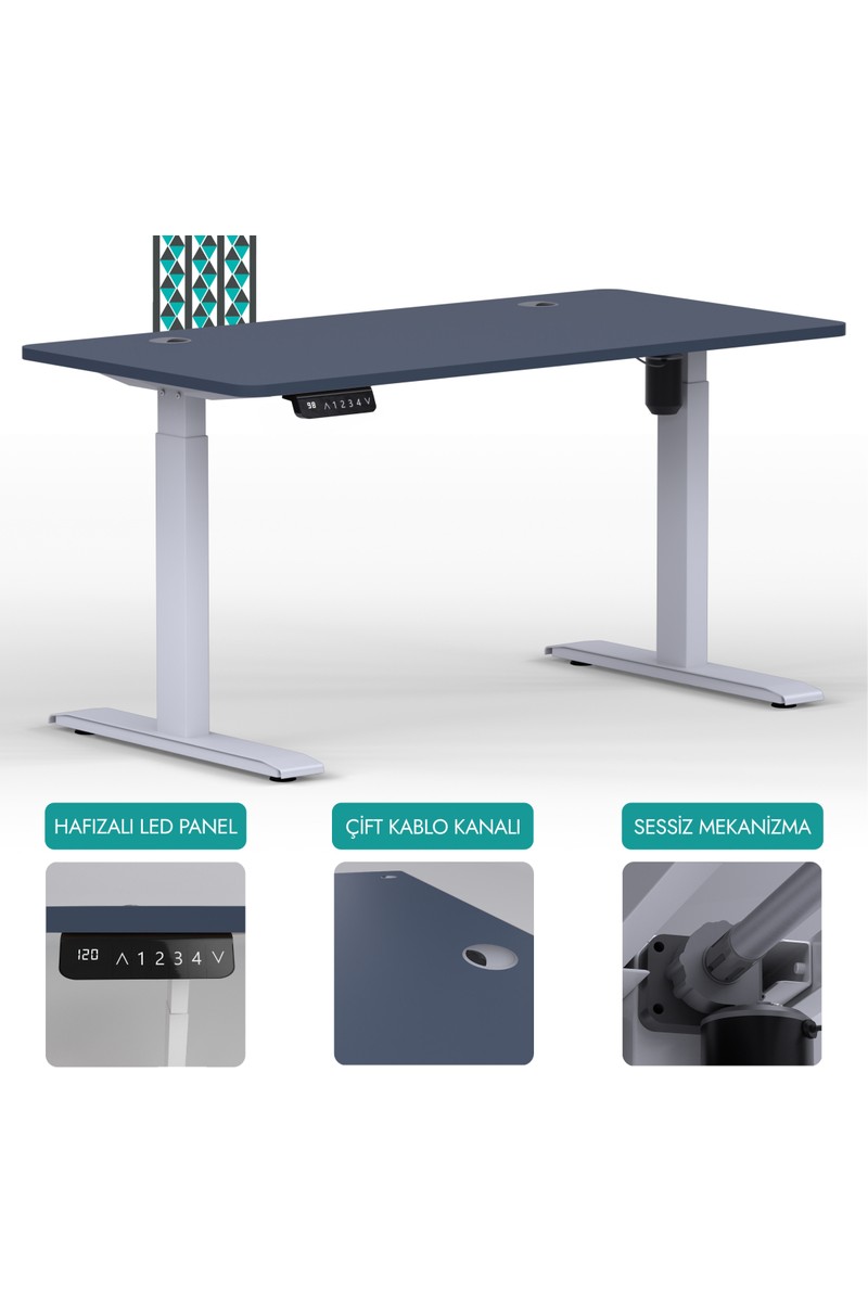 Karr Office Karr Office O-Flex Tek Motorlu Elektrikli Yükseklik Ayarlı Masa - 120x60 - Pasifik Mavi - — 6. ürün görseli