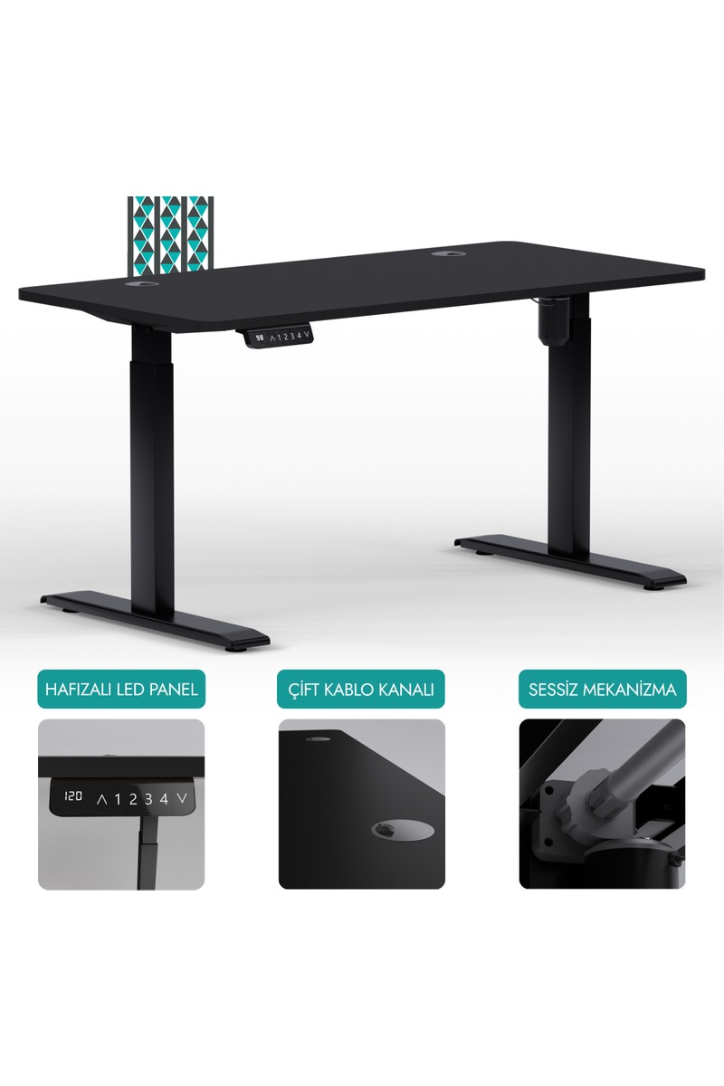 Karr Office Karr Office O-Flex Tek Motorlu Elektrikli Yükseklik Ayarlı Masa - 120x60 - Siyah - — 6. ürün görseli