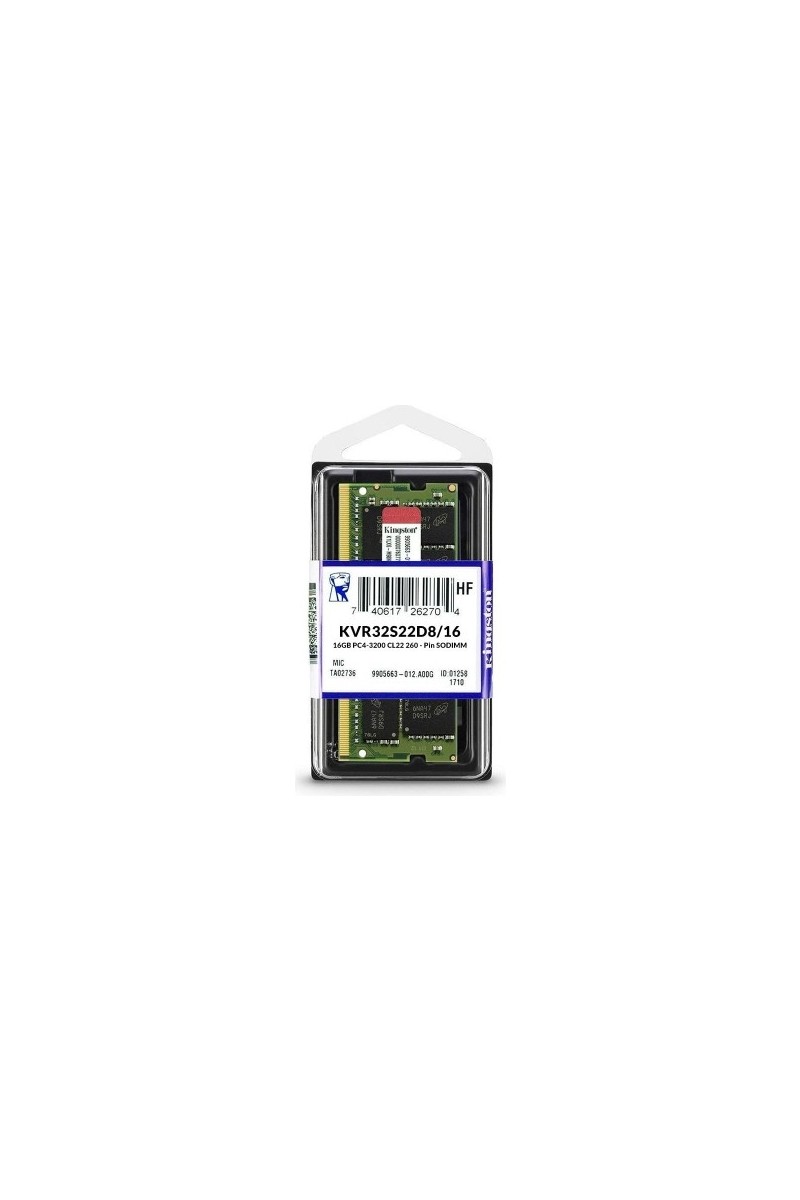 Kingston Kıngston 16GB SODIMM DDR4 3200MHz CL22 Ram Kapasitesi Oyun ve Tasarım Uyumlu KVR32S22D8/16