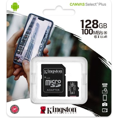 Kingston Kingston SDCS2-128GB 128GB micSDXC Canvas Select Plus 100R A1 C10 Card + ADP Hafıza fiyatı ve görseli