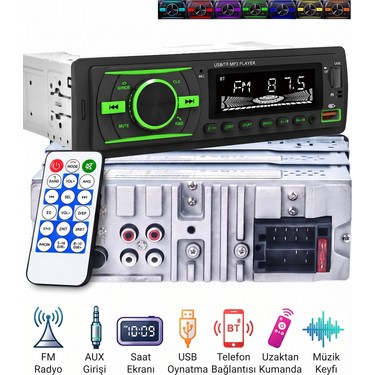 Kingwin Kingwin Çift USB / Çift Rca Amfi Çıkışlı Ekstra Bass 7 Renk Rgb Oto Teyp - Bluetooth & Uzaktan fiyatı ve görseli