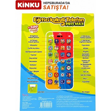 Kinku Kinku KİNKU Oyuncak Dokunmatik Eğitici Kukuli Telefon Şarjlı Edilebilir Cep telefonu +500 Farklı — 5. ürün görseli