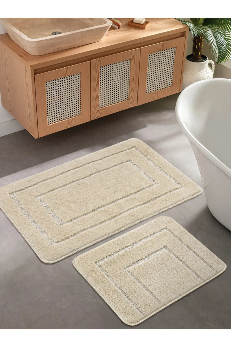 Konfor Halı Doğal Kaymaz Taban Banyo Paspas Seti Uzun Ömürlü Yumuşak Dokulu Su Emici Yıkanabilir Çerçeve Set 50X80-50X40