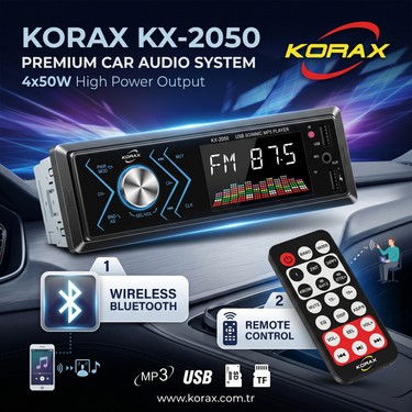 Korax Korax KX-2050 Spektrum Ekranlı Bluetooth Oto Teyp · Mosfet 4X50W Ses Çıkışı · Single-Dın Mp3 fiyatı ve görseli