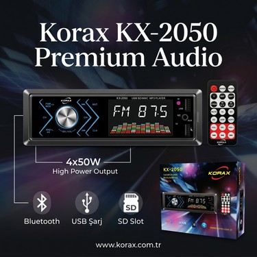 Korax Korax KX-2050 Spektrum Ekranlı Bluetooth Oto Teyp · Mosfet 4X50W Ses Çıkışı · Single-Dın Mp3 — 4. ürün görseli