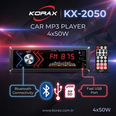 Korax Korax KX-2050 Spektrum Ekranlı Bluetooth Oto Teyp · Mosfet 4X50W Ses Çıkışı · Single-Dın Mp3 — 5. ürün görseli
