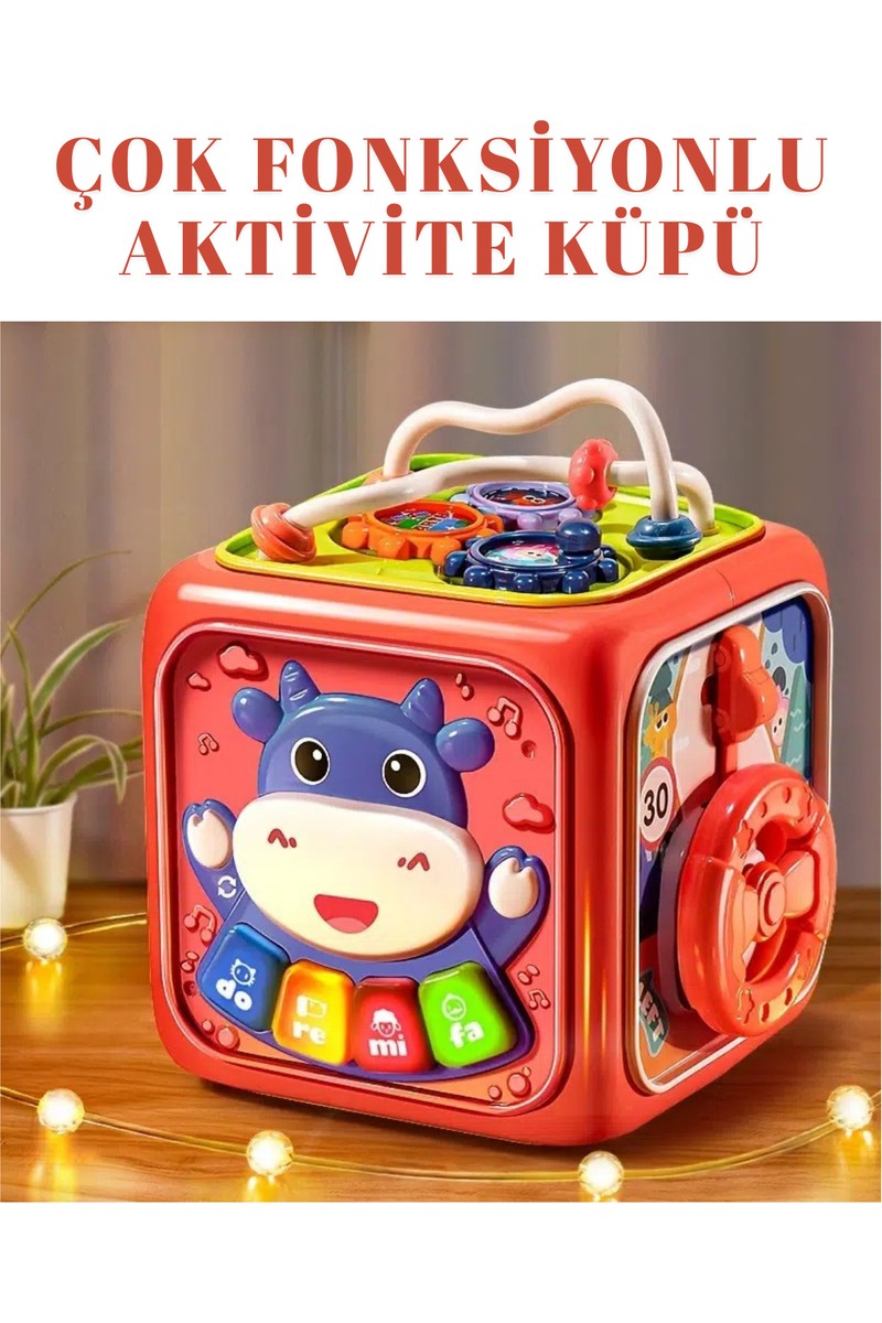 KoseToys Bebek Oyuncağı Aktivite Küpü 6 Farklı Oyun ve Montessori Gelişimi (Kırmızı)