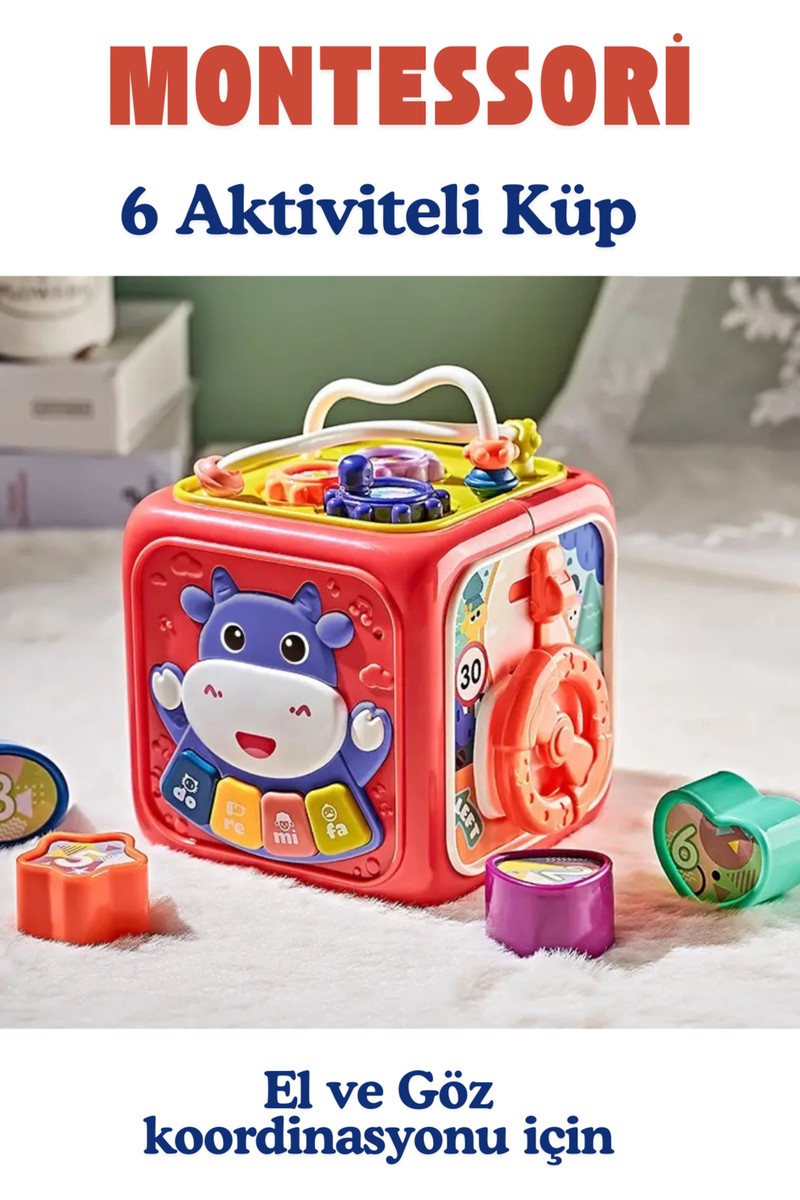 KoseToys KoseToys Bebek Oyuncağı Aktivite Küpü 6 Farklı Oyun ve Montessori Gelişimi (Kırmızı) — 2. ürün görseli
