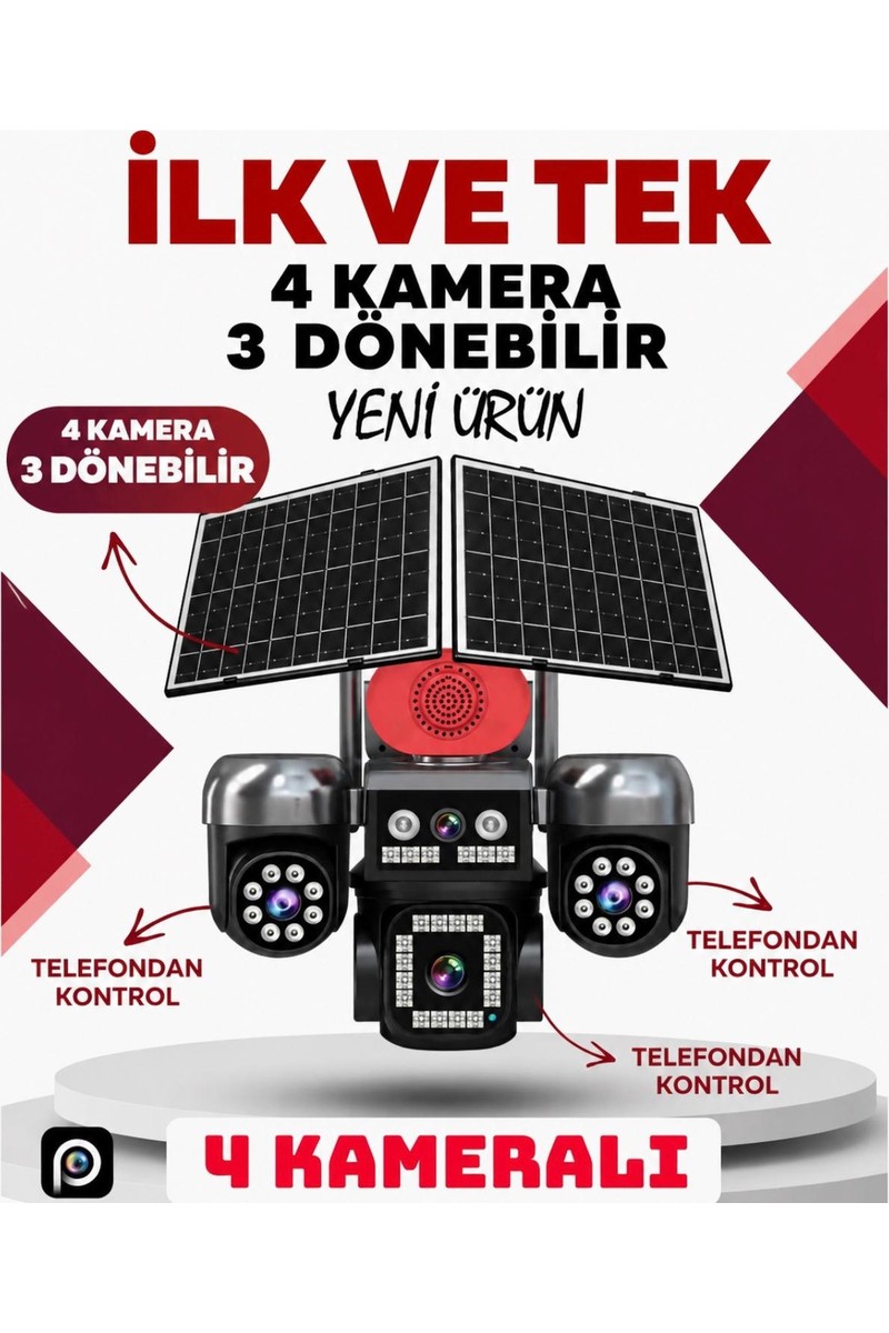 KRNTEKNO TEKNOLOJİ MARKET 3mp+3mp+3mp+3mp 12MP Aov Esim 4g Solar 4 Kameralı 3 Lens Ptz Akıllı Kamera