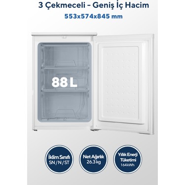 Kumtel Kumtel 3 Çekmeceli Dikey  Derin Dondurucu 88L — 6. ürün görseli