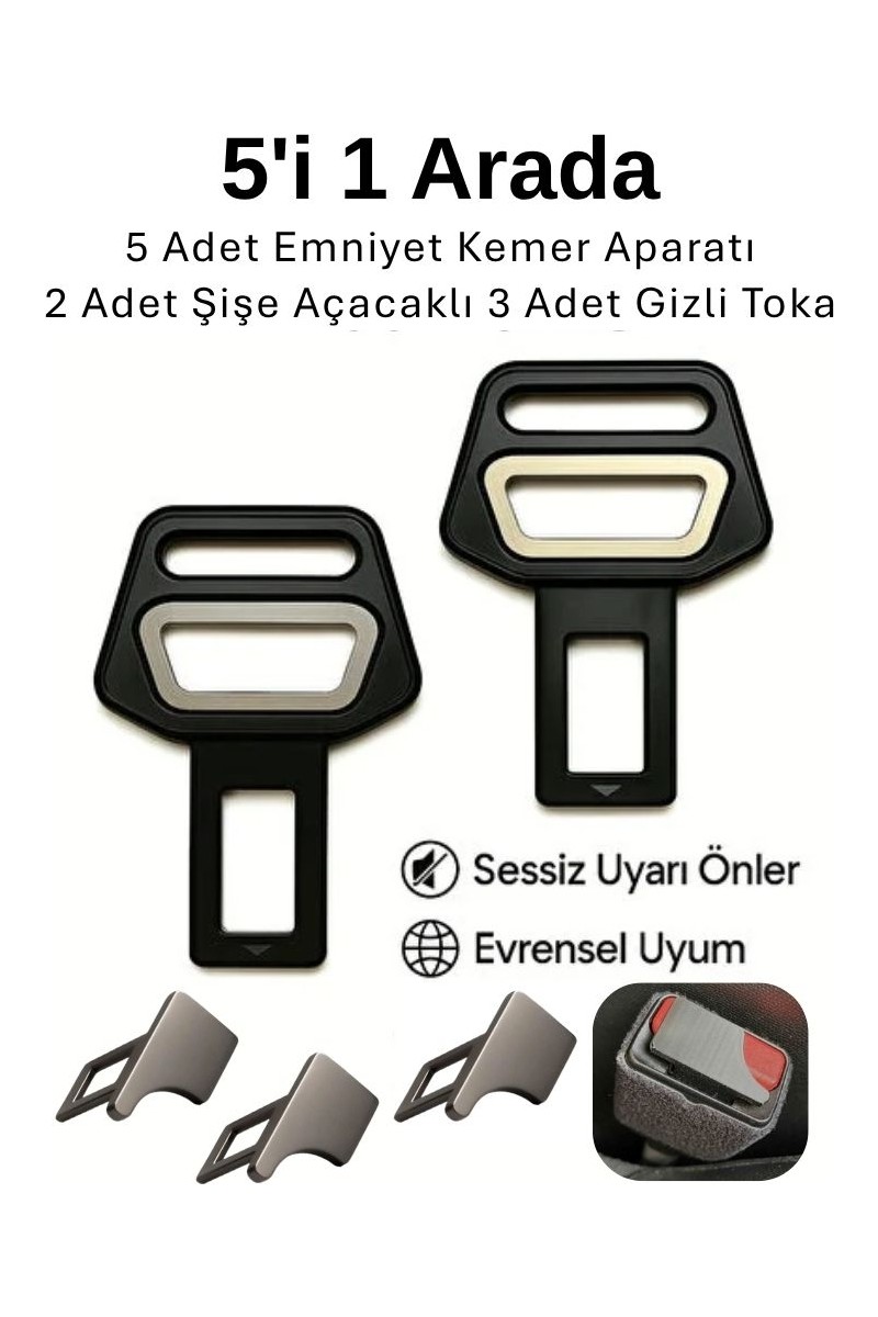Laren Auto Tüm Araçlara Uyumlu Koltuk Kemer Tokası Tasarımlı Açacak-Gizli Toka Sinyal Susturucu 5 Adet