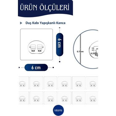Lataris Lataris Şeffaf Banyo Duş Rafı Yapışkanı Yedeği Tırnaklı Kanca 6x6 cm Delmesiz Şampuanlık Tutucu 10 — 2. ürün görseli