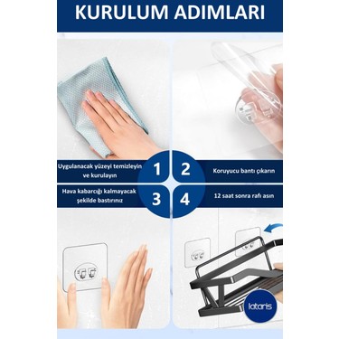 Lataris Lataris Şeffaf Banyo Duş Rafı Yapışkanı Yedeği Tırnaklı Kanca 6x6 cm Delmesiz Şampuanlık Tutucu 10 — 4. ürün görseli