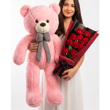 Lenostra Lenostra Sevgiliye Romantik Hediye 90cm Pembe Ayıcık ve Kadife Gül Buketi 14 Şubat Sevgililer Günü — 2. ürün görseli