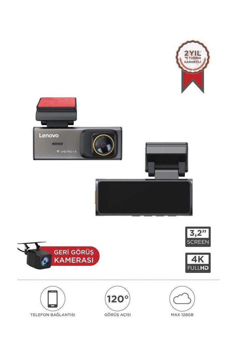 Lenovo Araç İçi Kamera 3.2 INC Wifi Ön ve Arka Araç Kamerası S7 3280 Siyah