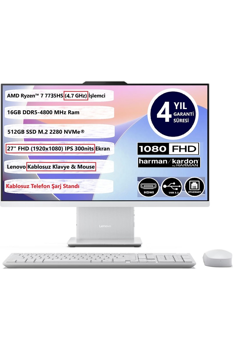 Lenovo Ideacentre Aıo 27ARR9 R7-7735HS 16GB 512GB SSD 27