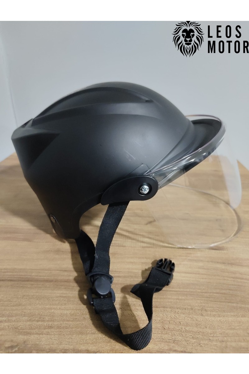 Leos Motor Jokey Kask Camlı Bisiklet Kaskı Camlı Siyah & Camlı Model (Ultra Dayanıklı)