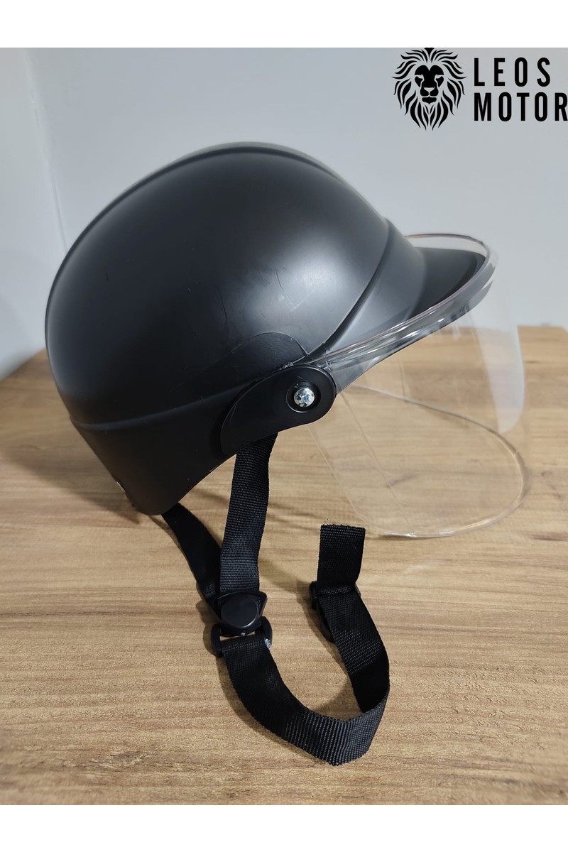 Leos Motor Jokey Kask Camlı & Bisiklet Kaskı Camlı Siyah & Yerli Üretim & Camlı Model (Ultra Dayanıklı)