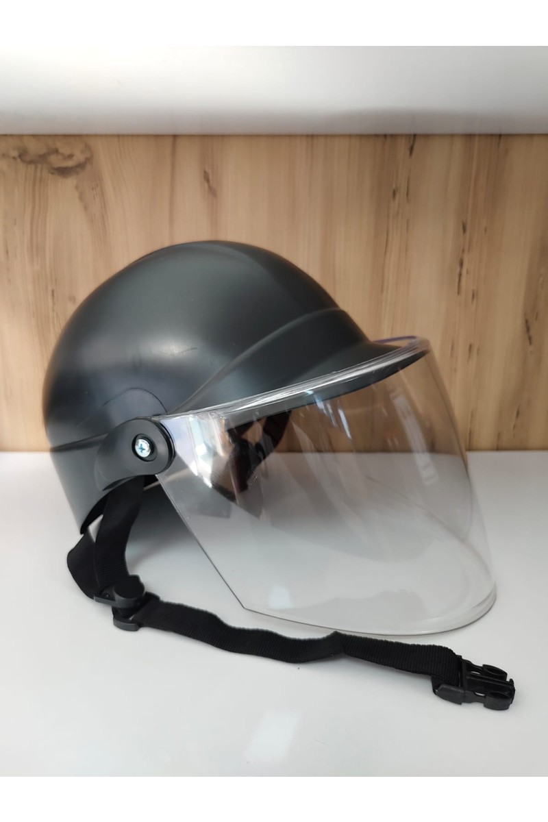 Leos Motor Jokey Kask Motosiklet & Bisiklet Kaskı Siyah & Yerli Üretim & Camlı Model (Ultra Dayanıklı)