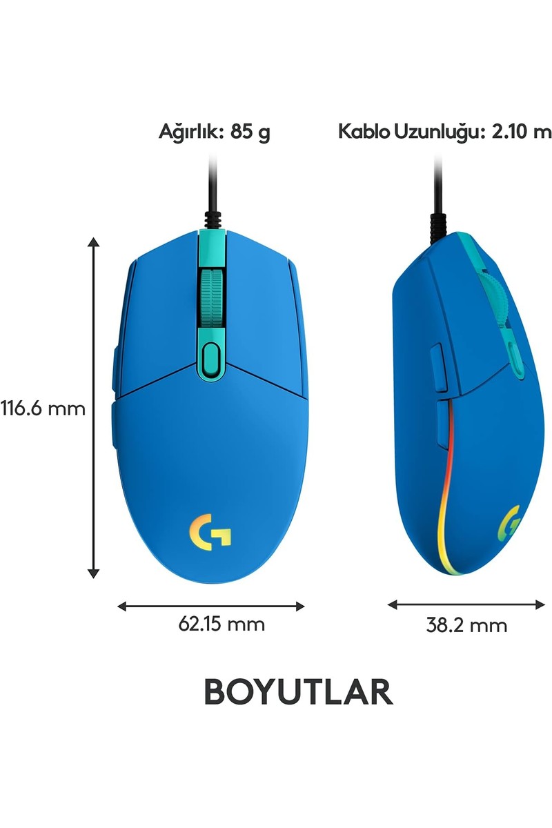Logitech Logitech 910-005824 G102 LightSync Mavi 8000DPI 6 Tuş Optik RGB Mavi Kablolu Gaming (Oyuncu) Mouse — 2. ürün görseli