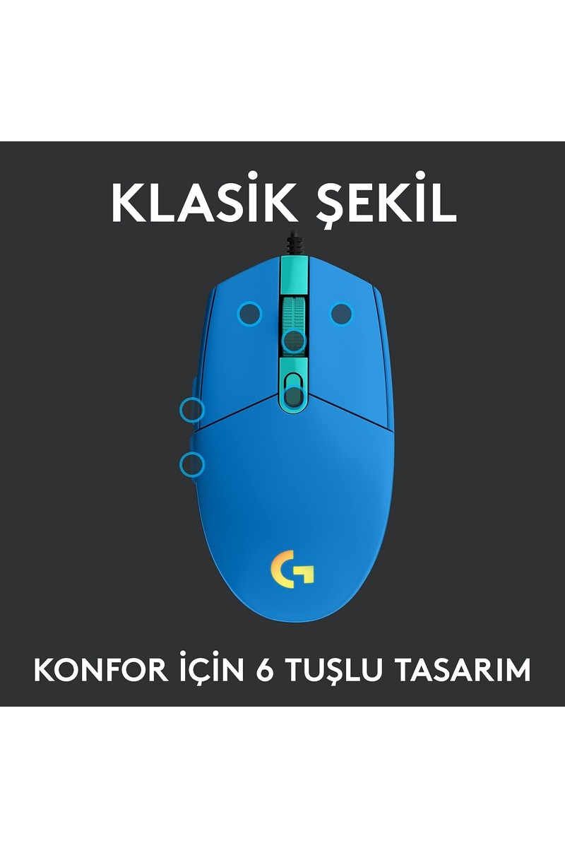 Logitech Logitech 910-005824 G102 LightSync Mavi 8000DPI 6 Tuş Optik RGB Mavi Kablolu Gaming (Oyuncu) Mouse — 3. ürün görseli