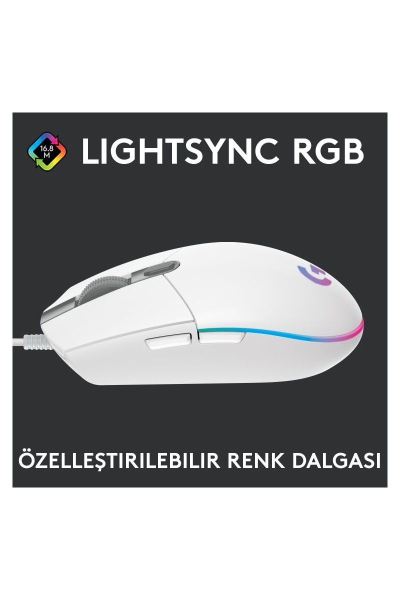 Logitech Logitech G G102 LIGHTSYNC RGB Aydınlatmalı 8.000 DPI Kablolu Oyuncu Mouse – Beyaz — 2. ürün görseli