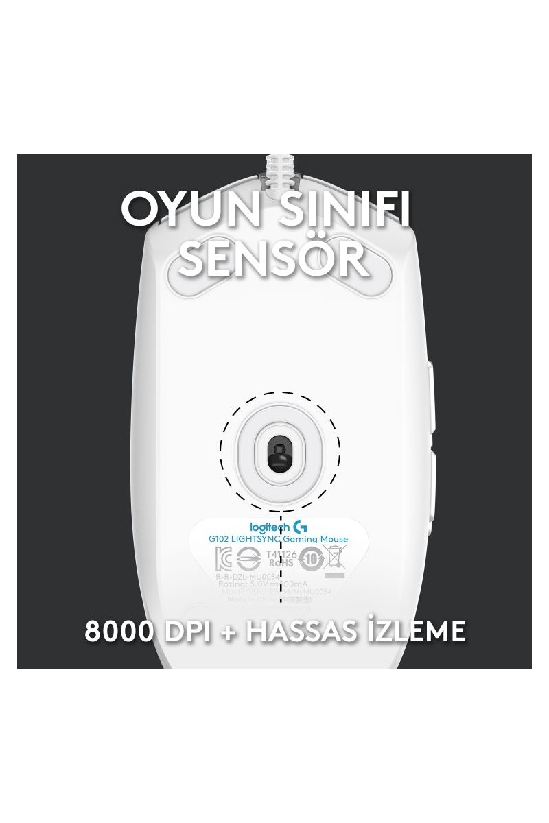 Logitech Logitech G G102 LIGHTSYNC RGB Aydınlatmalı 8.000 DPI Kablolu Oyuncu Mouse – Beyaz — 3. ürün görseli