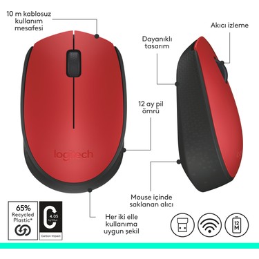 Logitech Logitech M171 USB Kırmızı Kablosuz — 6. ürün görseli