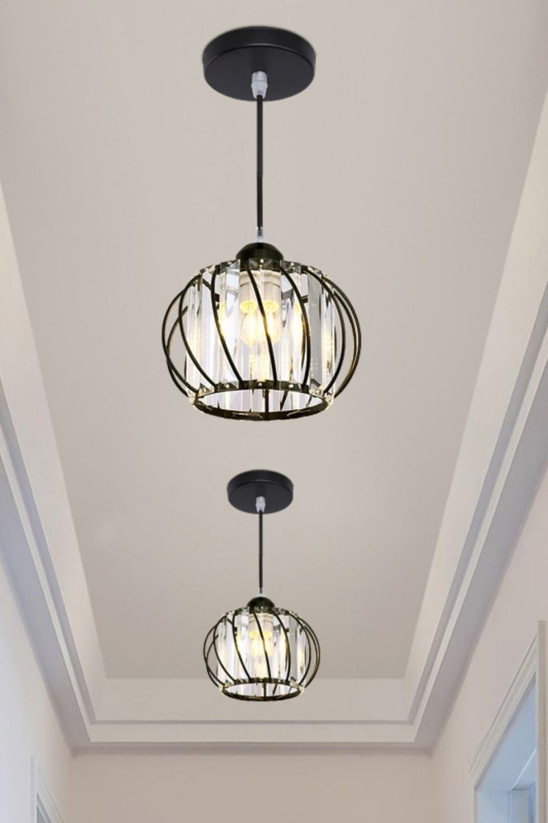 Luna Luna Lighting Quattro Model Siyah Renk Kaplama Metal Kristal Taşlı Salon Oturma Odası Tavan Sarkıt Avize fiyatı ve görseli
