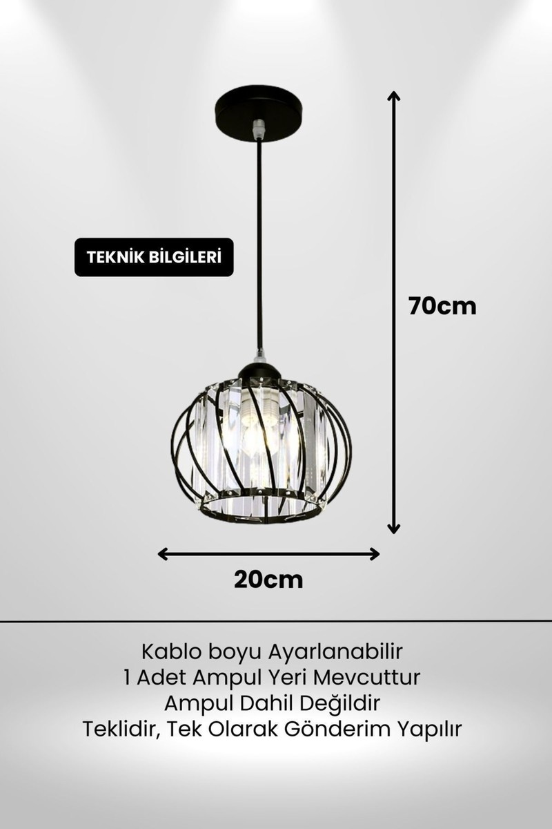 Luna Luna Lighting Quattro Model Siyah Renk Kaplama Metal Kristal Taşlı Salon Oturma Odası Tavan Sarkıt Avize — 2. ürün görseli
