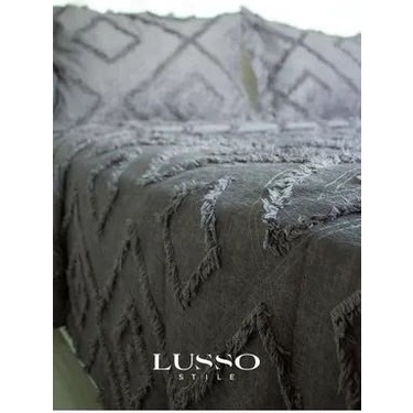 Lusso Stile Lusso Stile Iskandinav Çift Kişilik Yatak Örtüsü Antrasit Füme 250X260 ve 2 Adet Yastık — 2. ürün görseli