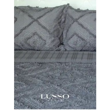 Lusso Stile Lusso Stile Iskandinav Çift Kişilik Yatak Örtüsü Antrasit Füme 250X260 ve 2 Adet Yastık — 3. ürün görseli