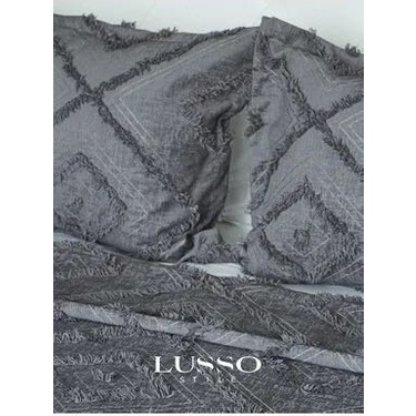 Lusso Stile Lusso Stile Iskandinav Çift Kişilik Yatak Örtüsü Antrasit Füme 250X260 ve 2 Adet Yastık — 4. ürün görseli