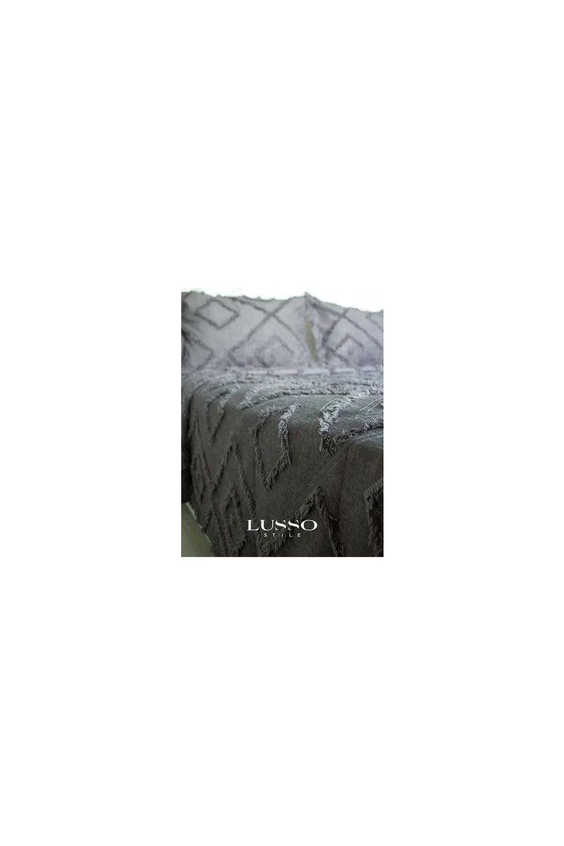 Lusso Stile Lusso Stile Iskandinav Çift Kişilik Yatak Örtüsü Antrasit Füme 250X260 ve 2 Adet Yastık — 6. ürün görseli