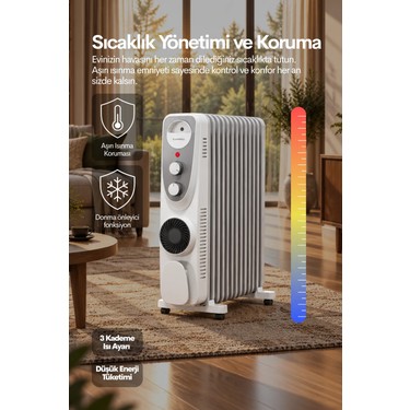 Luxell Luxell Yağlı Radyatör Elektrikli Isıtıcı Beyaz Gri 13 Dilim – — 2. ürün görseli