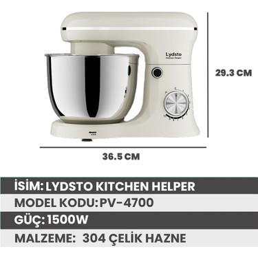 Lydsto Lydsto Kitchen Helper PV-4700 1500W-5.2 Litre -10 Kademe Hız Ayarı Stand Mikser Hamur Yoğurma — 6. ürün görseli