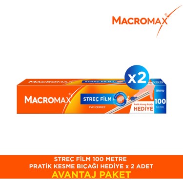 Macromax Macromax 100 mt Streç Film X2 Adet Pratik Kesme Bıçağı ile Mutfakta Kolaylık fiyatı ve görseli
