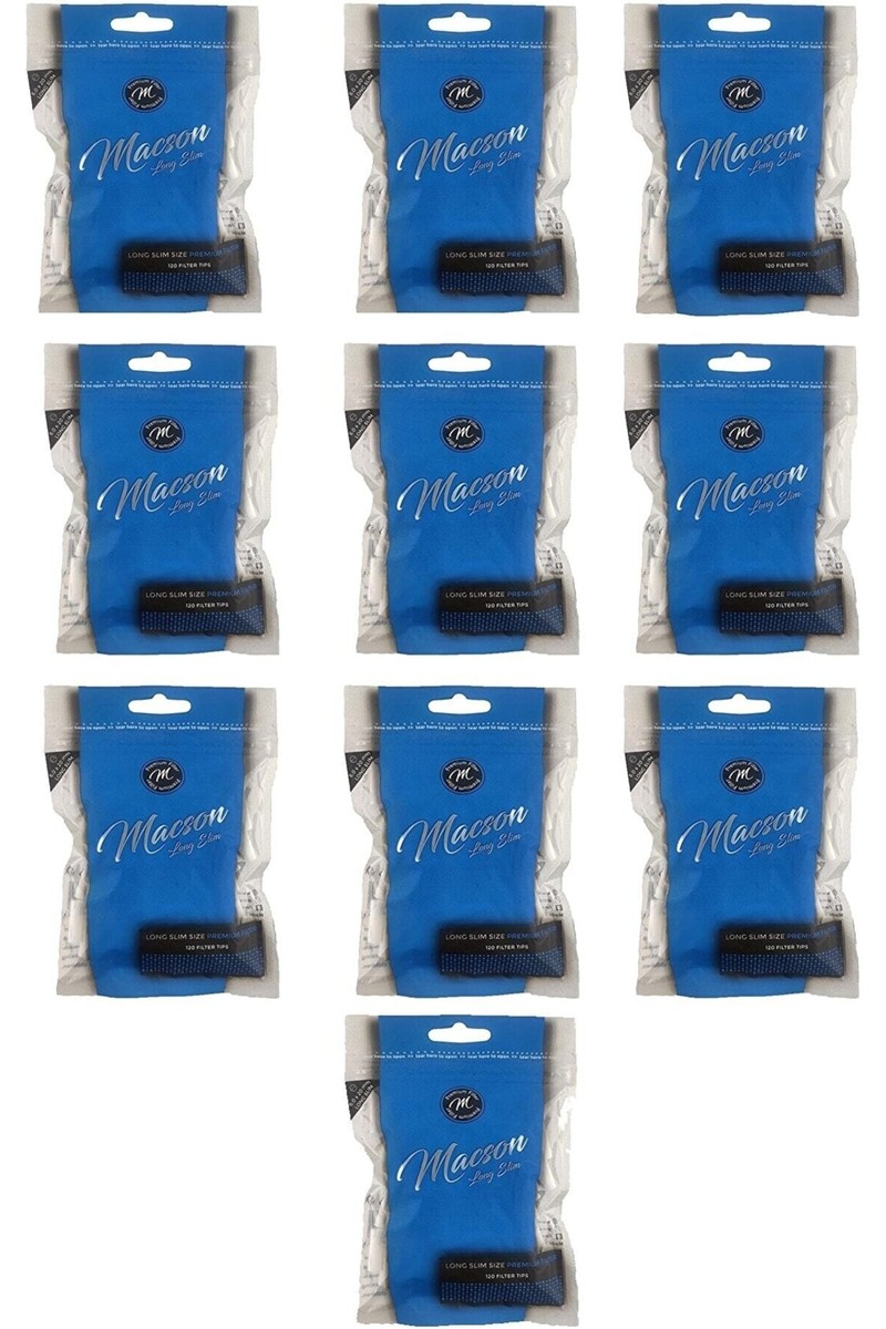 Macson Long Slim 6 x 20 mm 10 Paket Mavi Renkli Sigara Tütün Sarma Filtresi Modeli (Hafif Mentollü)