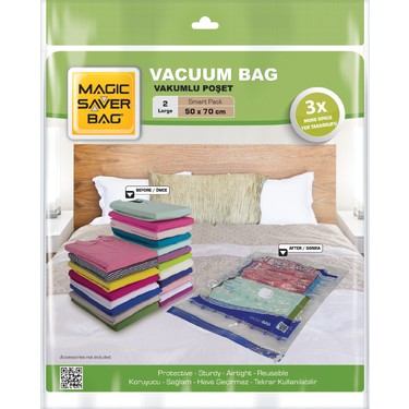 Magic Saver Bag Magic Saver Bag 2'li Vakumlu Poşet Seti L Ebatlarda Koruyucu ve Pratik Kullanım fiyatı ve görseli