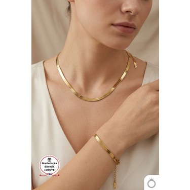 Mavega Mavega Kadın Çelik Italyan Zincir Kolye Bileklik Set 316L Paslanmaz Kararmaz Altın Gold 45+5 cm fiyatı ve görseli