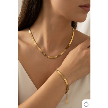 Mavega Mavega Kadın Çelik Italyan Zincir Kolye Bileklik Set 316L Paslanmaz Kararmaz Altın Gold 45+5 cm — 2. ürün görseli