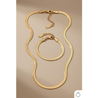 Mavega Mavega Kadın Çelik Italyan Zincir Kolye Bileklik Set 316L Paslanmaz Kararmaz Altın Gold 45+5 cm — 3. ürün görseli