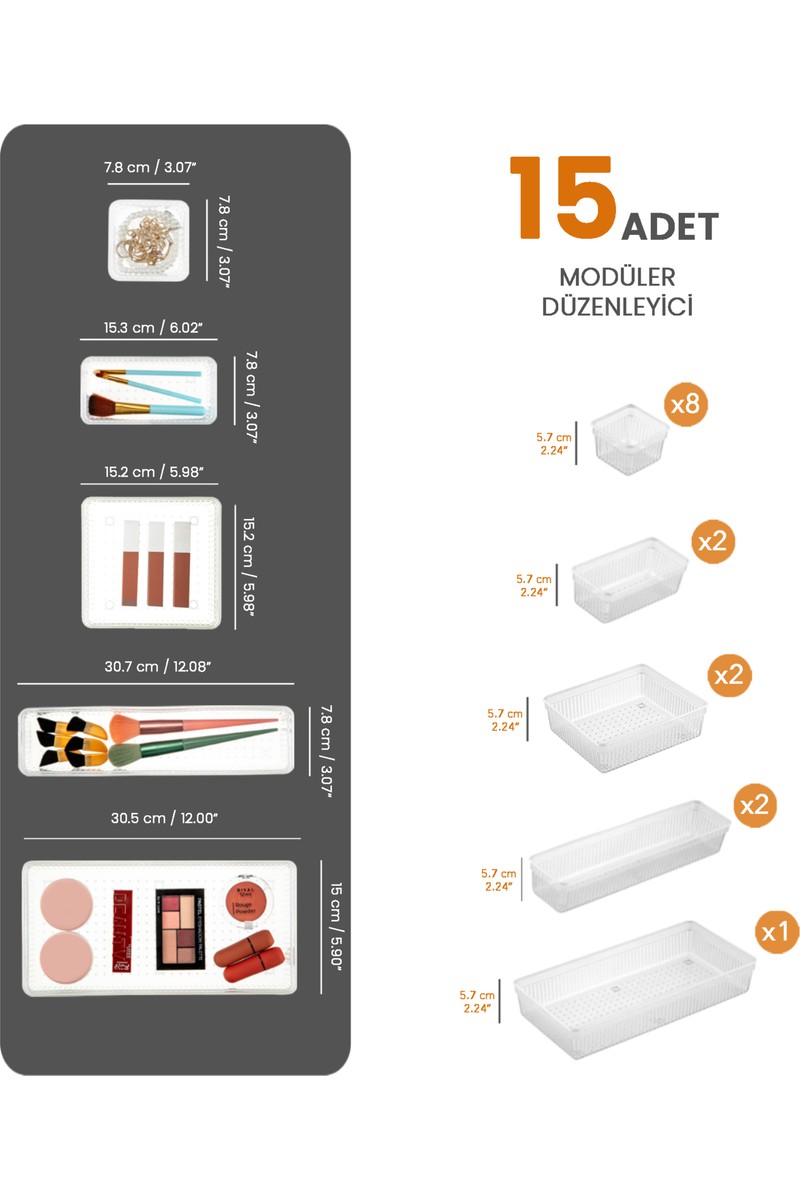 Meleni Home Meleni Home 15'Li Çekmece Içi Çok Amaçlı Organizer -Kozmetik Takı Makyaj Organizeri Dolap Içi — 6. ürün görseli