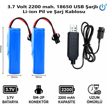 Mete Mete 2 adet BMS Korumalı 3.7 Volt 2200 Mah 18650 Li-Ion Şarj Edilebilir Uzaktan Kumandalı Araç Pili fiyatı ve görseli