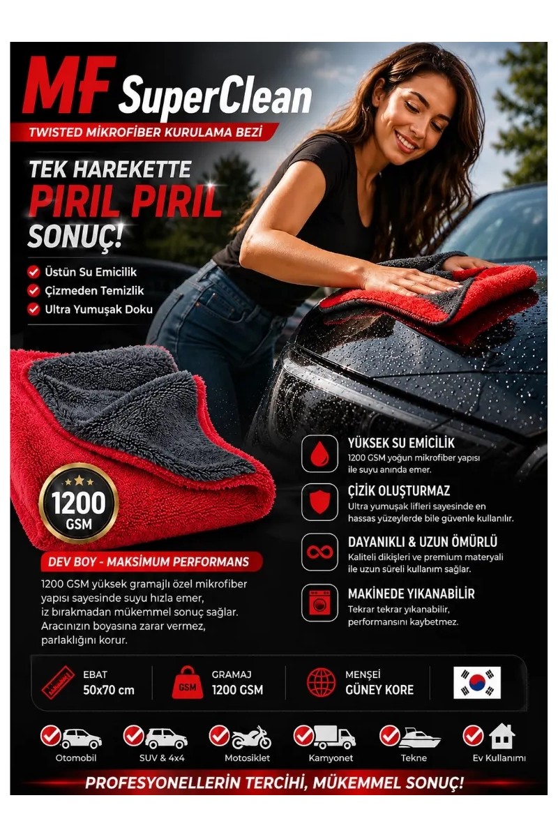 MF MF SuperClean Duo Twısted Oto Kurulama Havlusu 1200GSM - 70X50CM — 2. ürün görseli